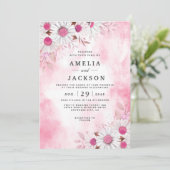 Tickle Me Pink Daisy Florals Uitnodiging (Staand voorkant)
