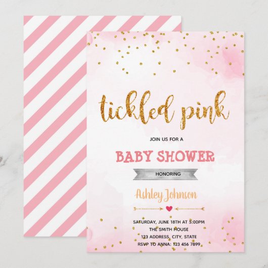 Tickle roze confetti-uitnodiging kaart (Voorkant / Achterkant)