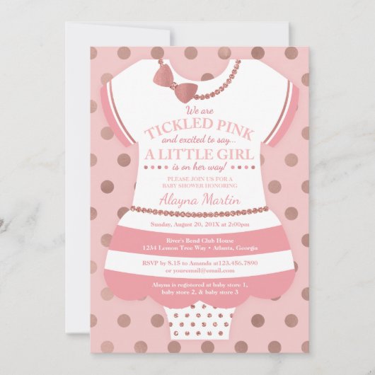 Tickled Pink Baby shower Invitation, Faux Glitter Kaart (Voorkant)