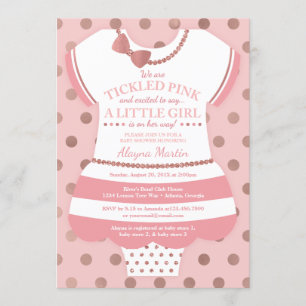 Tickled Pink Baby shower Invitation, Faux Glitter Kaart