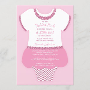 Tickled Pink Baby shower Invitation, Faux Glitter Kaart