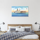 Ticonderoga Steamer die Port Burlington verlaat, Canvas Afdruk (Insitu (Slaapkamer))