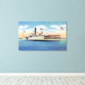 Ticonderoga Steamer die Port Burlington verlaat, Canvas Afdruk (Insitu (Houten vloer))