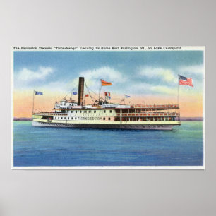 Ticonderoga Steamer die Port Burlington verlaat, Poster