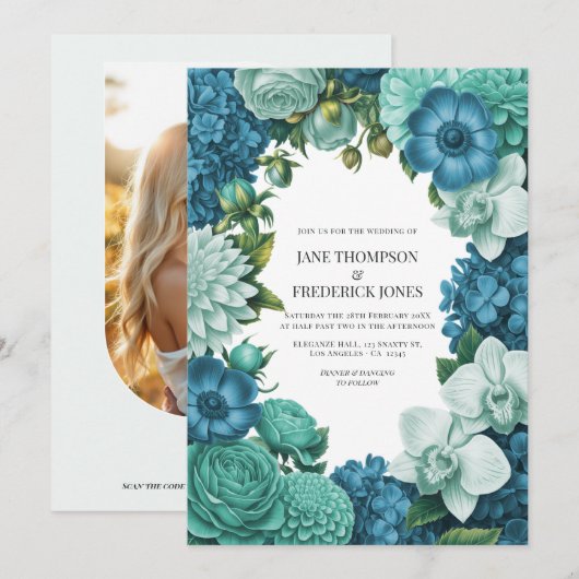 Tidal Blue, Seafoam Drift & Cloud Mint Trouwkaart Kaart (Voorkant / Achterkant)
