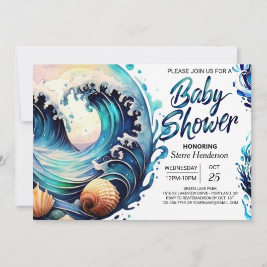 Tidal Blue Water Baby shower Kaart (Voorkant)