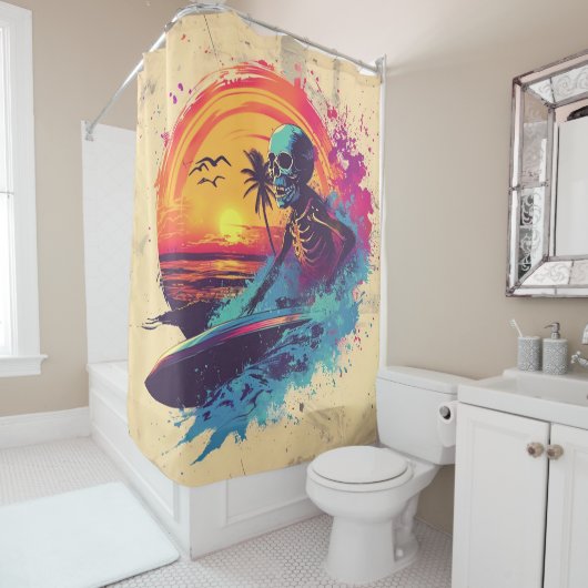Tidal Botten Skull Surfer Douchegordijn (In situ)