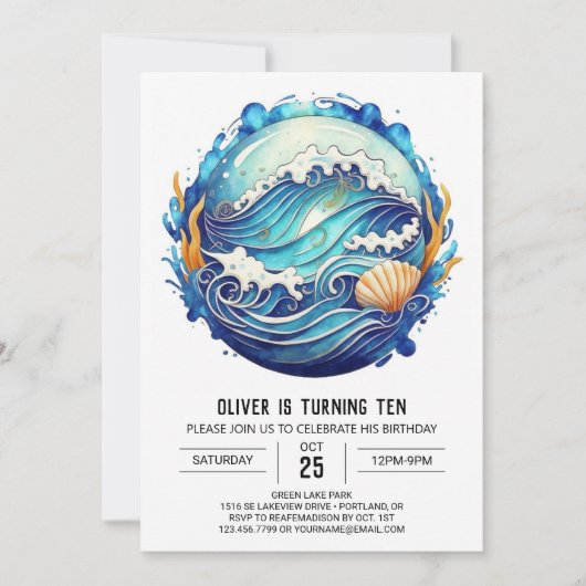 Tidal Waterverf Waves Kinderen Verjaardag Kaart (Voorkant)