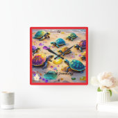 "Tidal Wave Turtles" Vierkante Klok (Huis)