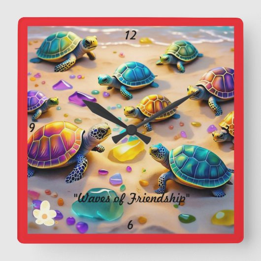 "Tidal Wave Turtles" Vierkante Klok (Voorkant)