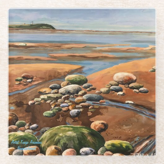Tides uit hand geschilderd kunstwerk glas Onderzet Glazen Onderzetter (Voorkant)