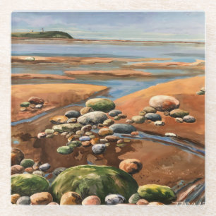 Tides Uit zee strand Ocean scene Glazen Onderzetter