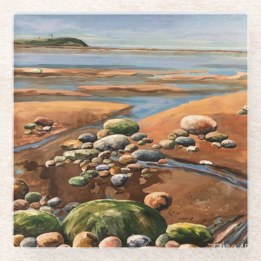 Tides Uit zee strand Ocean scene Glazen Onderzetter (Voorkant)