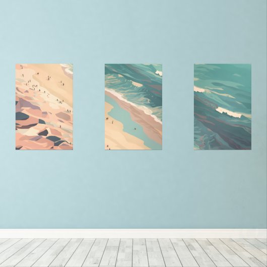 Tide's Whisper: een Boho Shoreline Reverie Muurkunst Sets (Houten vloer)