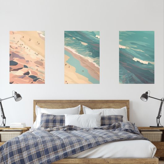 Tide's Whisper: een Boho Shoreline Reverie Muurkunst Sets (Slaapkamer)