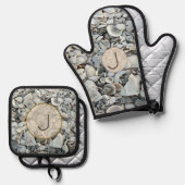 Tidewashed Shells Initieel Ontwerp Ovenwant & Pannenlap Set (Voorkant / Achterkant)