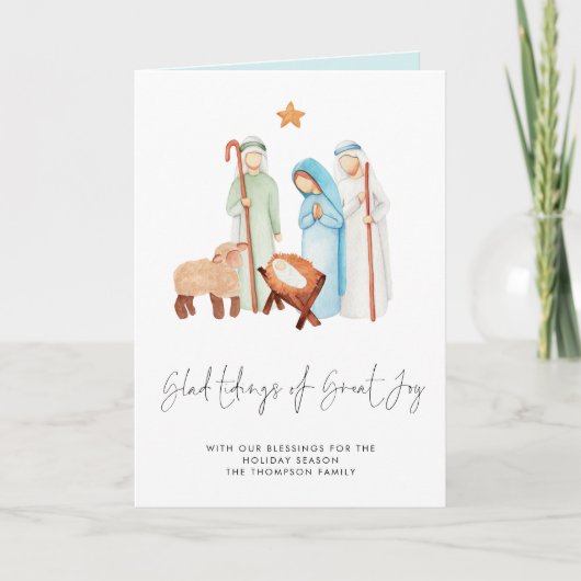 Tidings Great Joy Nativity Folded Christmas Feestdagen Kaart (Voorkant)