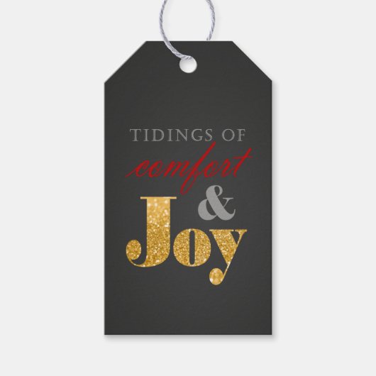 Tidings of Comfort en Joy Gold Sparkle Christmas Cadeaulabel (Voorkant)