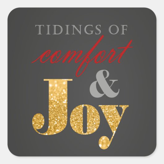 Tidings of Comfort en Joy Gold Sparkle Christmas Vierkante Sticker (Voorkant)