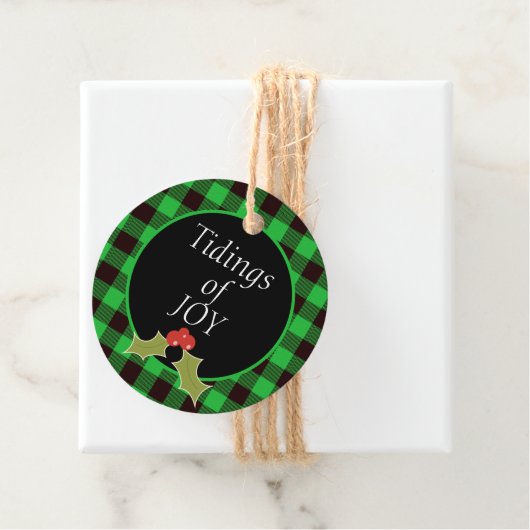 Tidings of Joy Buffalo Play Green Kerstcadeau Bedankjes Labels (In situ)