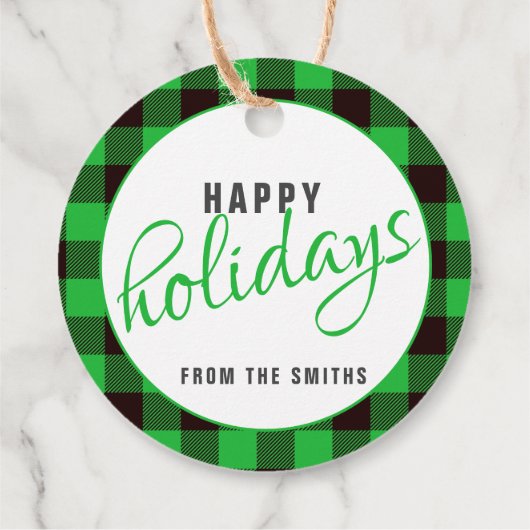 Tidings of Joy Buffalo Play Green Kerstcadeau Bedankjes Labels (Achterkant)