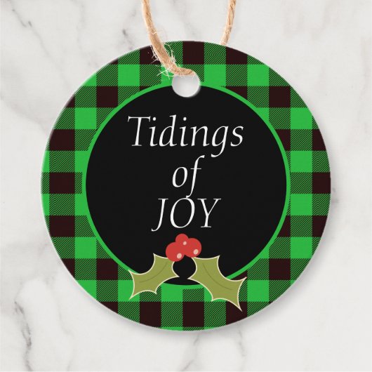 Tidings of Joy Buffalo Play Green Kerstcadeau Bedankjes Labels (Voorkant)