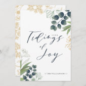 Tidings of Joy | Elegant Waterverf Winter Foliage Feestdagenkaart (Voorkant / Achterkant)