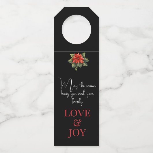 TIDINGS OF JOY RODE KERST POINSETTIA OP ZWART FLESSENHANGER (Achterkant)