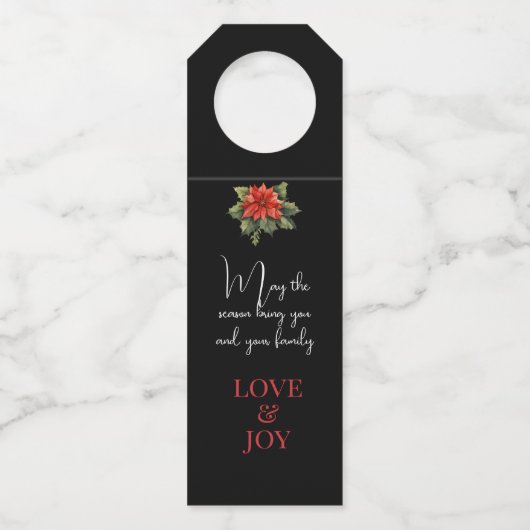 TIDINGS OF JOY RODE KERST POINSETTIA OP ZWART FLESSENHANGER (Achterkant)