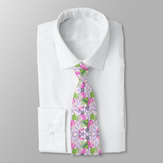 Tie : Abstract Leaves (white) Stropdas (Gebonden)