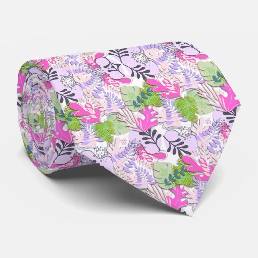 Tie : Abstract Leaves (white) Stropdas (Opgerold)