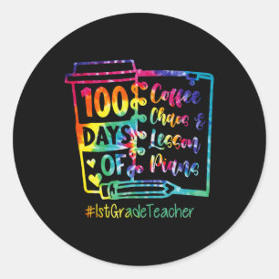 Tie Dye 100 dagen koffie en chaos 1e klas thee Ronde Sticker