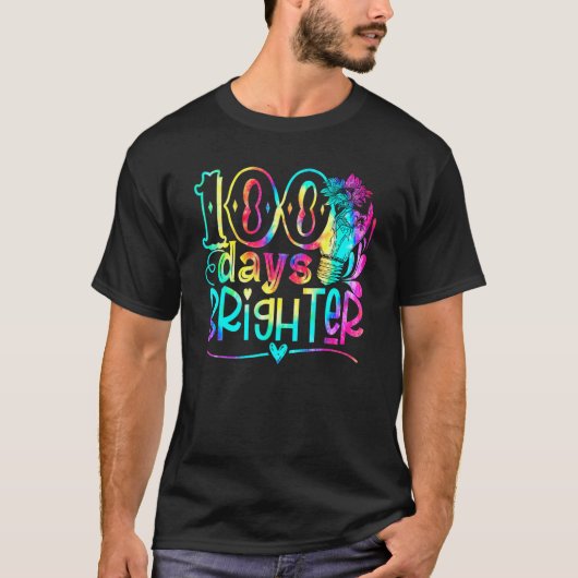 Tie Dye 100 Days Brighter Student Happy 100th Day  T-shirt (Voorkant)