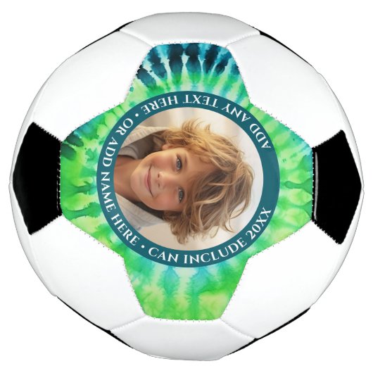 Tie Dye - 1 Foto - Aangepaste tekst - Groen Blauw Voetbal (Gedraaid)