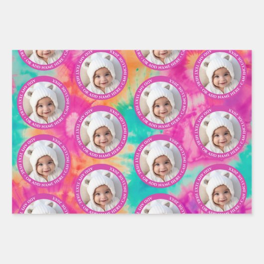 Tie Dye - 1 foto - aangepaste tekst - Hot Pink Bla Inpakpapier Vel (Voorkant)