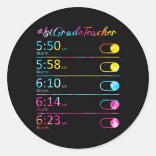 Tie Dye 1e klas Leraar Waardering Alarmklok Ronde Sticker