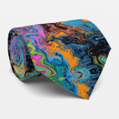 Tie dye 2 zwart, roze, blauw, sinaasappel stropdas (Opgerold)