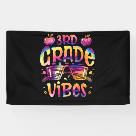 Tie dye 3rd grade vibe Teacher First Day of School Spandoek (Horizontaal)