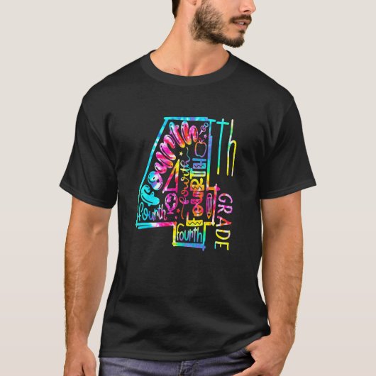 Tie Dye 4e Grade Team 4e graad terug naar Schoo T-shirt (Voorkant)