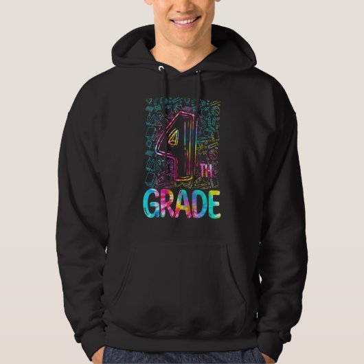 Tie Dye 4e Grade Typografie 4e graad terug naar Hoodie (Voorkant)