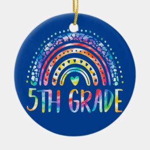 Tie Dye 5th Grade Rainbow Teacher Student terug na Keramisch Ornament