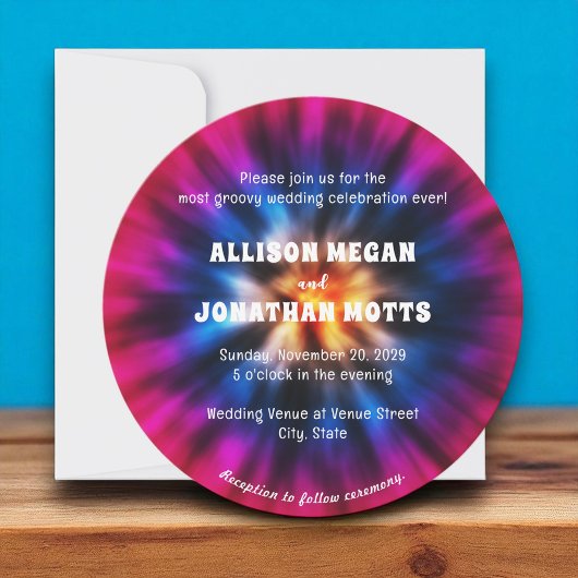 Tie Dye 60s 70s Retro Huwelijksuitnodiging Kaart