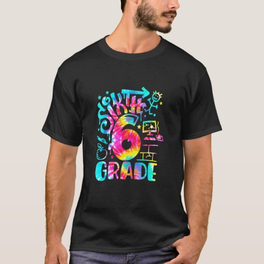 Tie Dye 6th Graffiti Zesde graad terug naar Sch T-shirt (Voorkant)