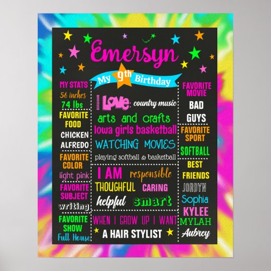 Tie Dye 9e 10e verjaardag mijlpaal teken 1073 Poster (Voorkant)
