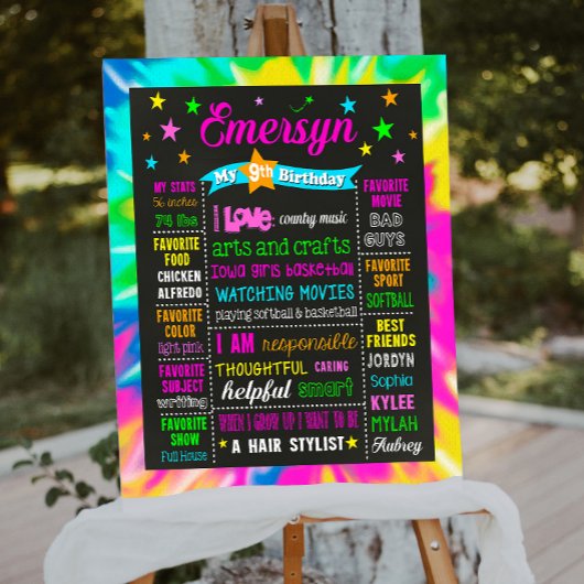 Tie Dye 9e 10e verjaardag mijlpaal teken 1073 Poster