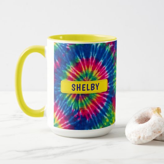 Tie-Dye Aangepaste Naam Kleurrijke Cadeau Mok (Met donut)