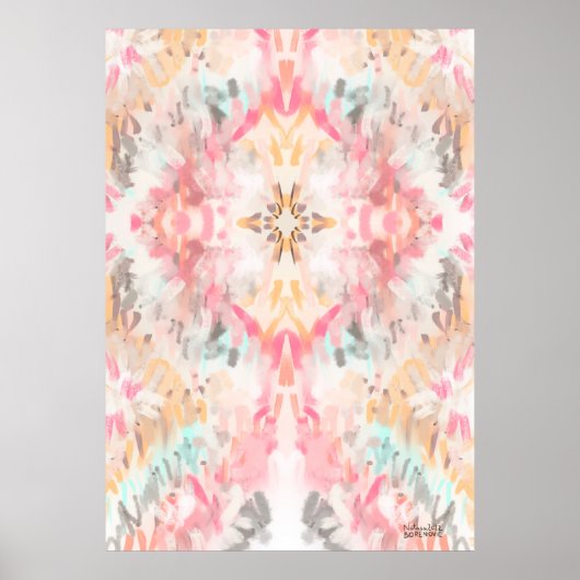 Tie Dye Abstract Art Pastel Pink Orange Boho Poster (Voorkant)