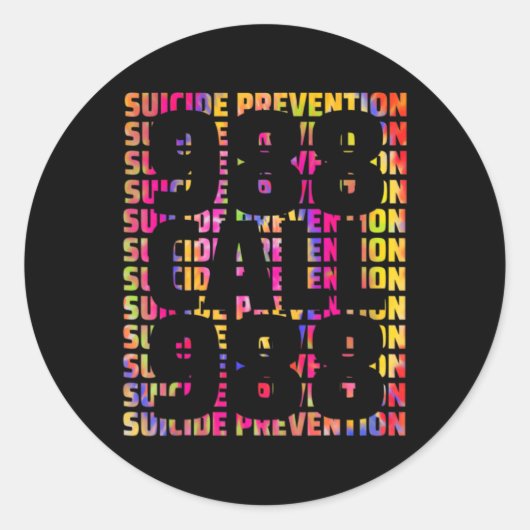 Tie Dye Awareness Suicide Prevention 988 Mental He Ronde Sticker (Voorkant)