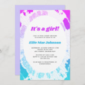 Tie Dye Baby shower Het is een meisjesuitnodiging Kaart (Voorkant / Achterkant)