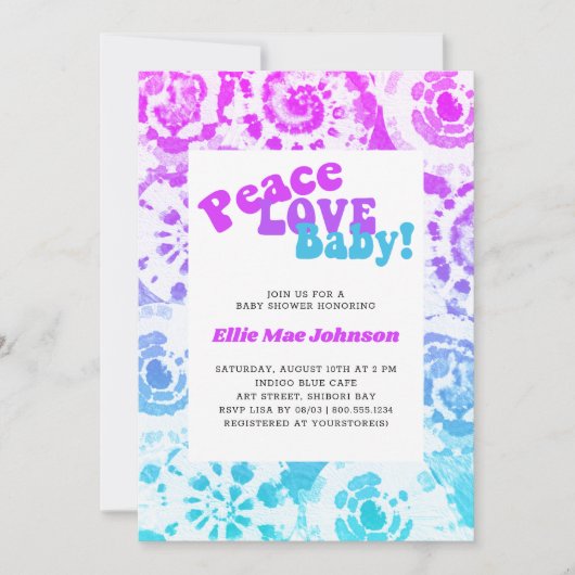 Tie Dye Baby shower Retro Peace Love Baby Kaart (Voorkant)